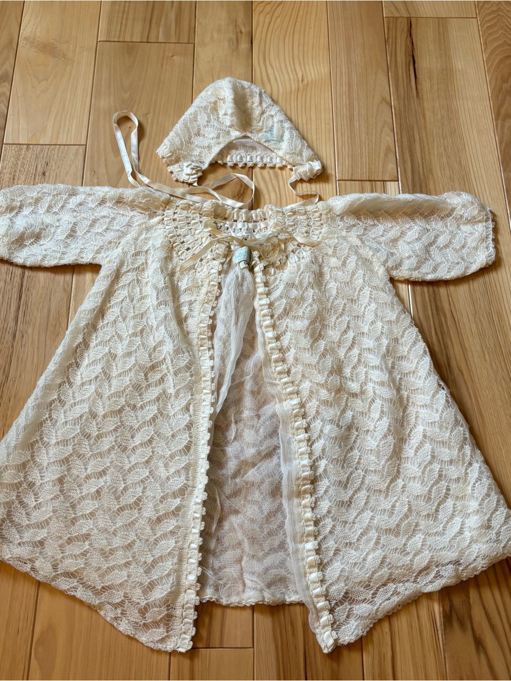 Vintage Holt Renfrew Pure Wool Silk Lined Baby Christening Gown and Bonnet